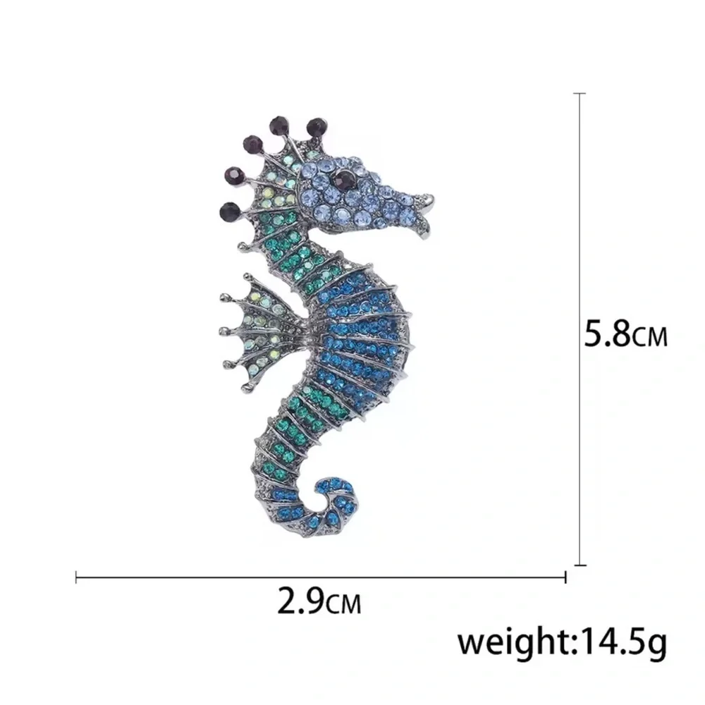 Seahorse Blue Crystal Brooch